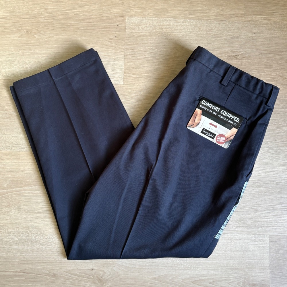 Haggar Black Label Mens 40x30 Navy Blue Comfort Equipped‎ Stain Resistant Pants